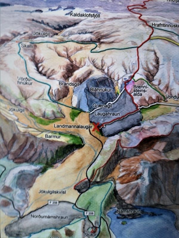 map of hiking routes in Landmannalaugar